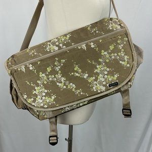 Vintage Cherry Blossom Floral Messenger Bag Light Brown Briefcase by Athleta